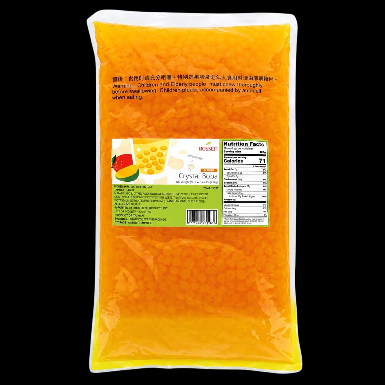 Perlas Boba Crystal Mango 2 KG. BOSSEN