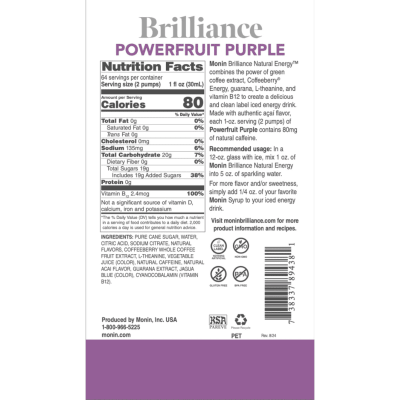 Sirope Brilliance Powerfruit Morado (Powerfruit Purple Natural Energy) 1.89 Lto MONIN - Imagen 3