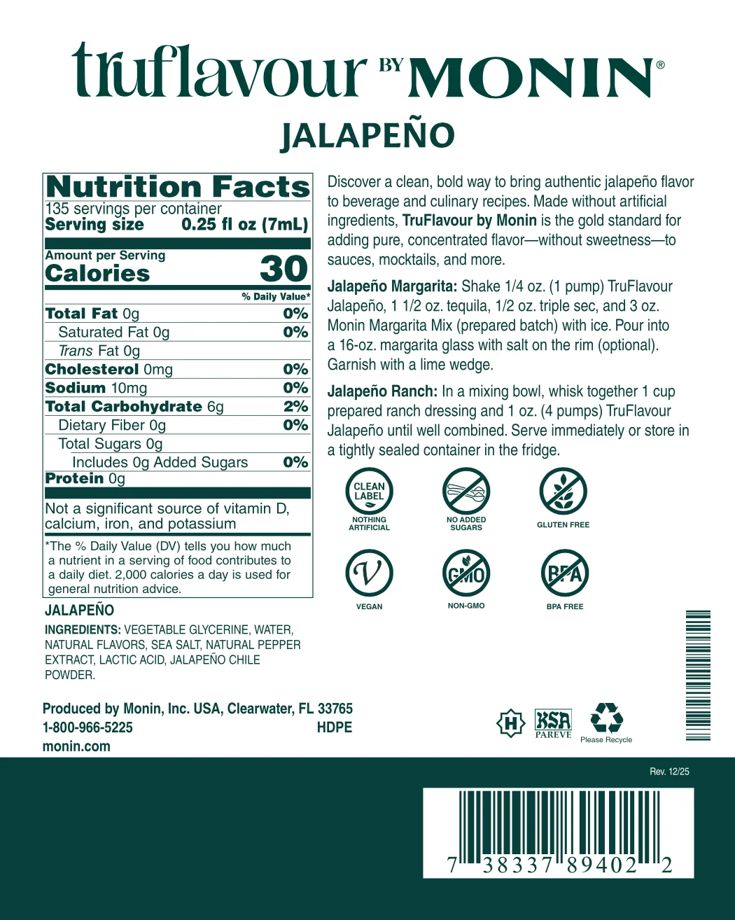 Concentrado TruFlavor Jalapeño 1 LTO. MONIN - Imagen 3