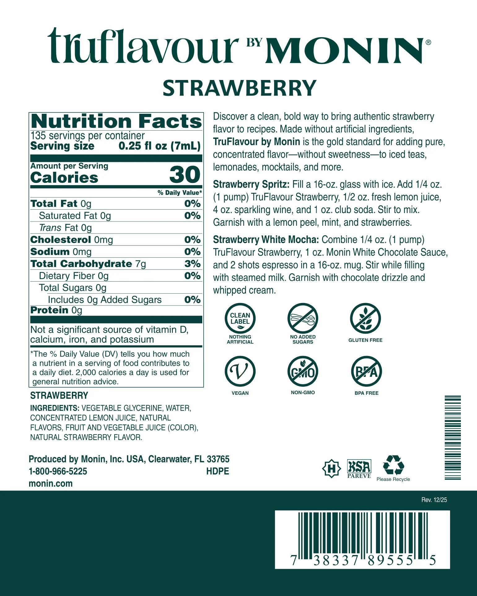 Concentrado TruFlavor Fresa (Strawberry) 1 LTO. MONIN - Imagen 3